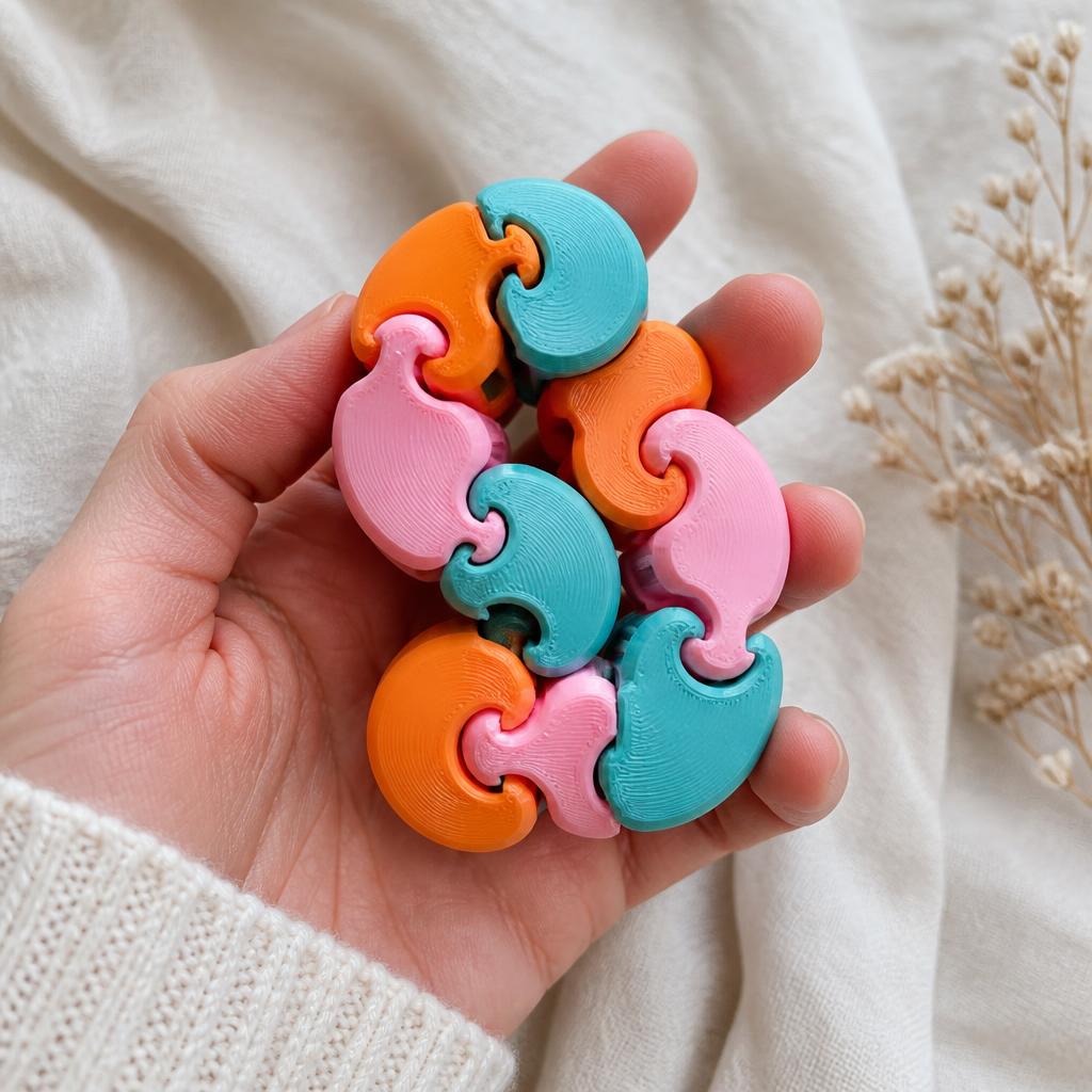 A colorful 3D printed fidget toy handmade by Sweet Customs